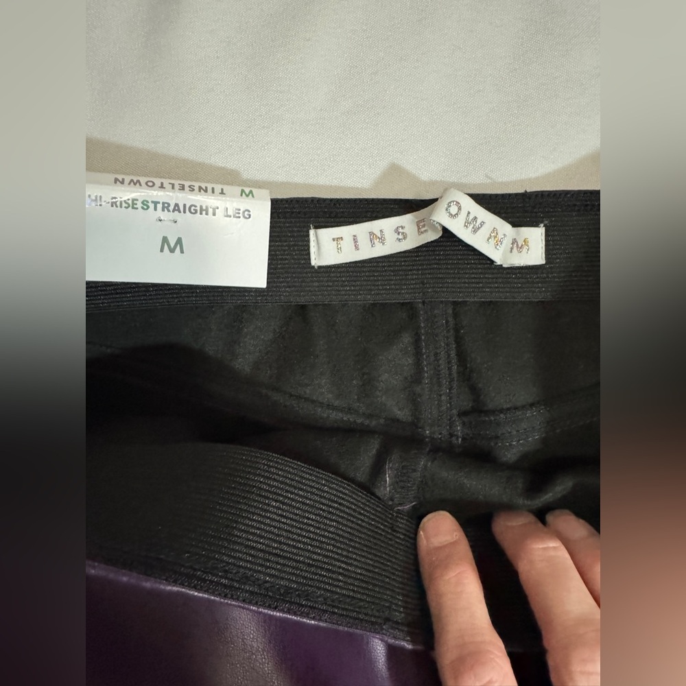 NWT Tinseltown Faux Leather Black Berry Wine Purple High Rise Straight Leg Pants - Picture 7 of 11